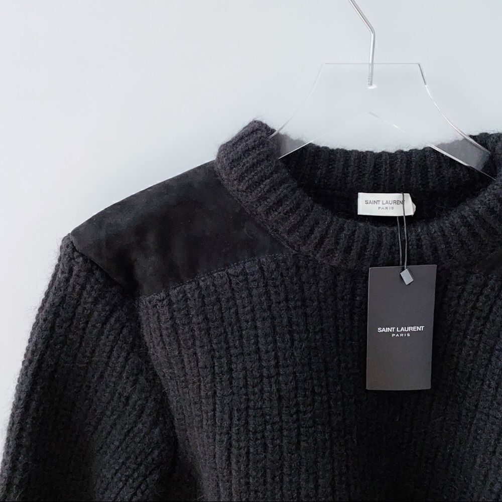 ⭕️ YSL SAINT LAURENT Sweater Black Wool Suede - Picture 6 of 12